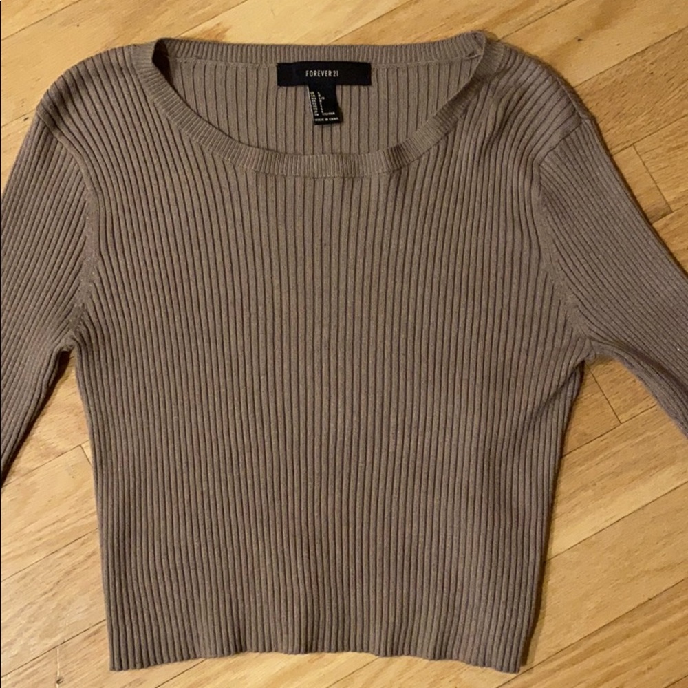 Forever 21 Ribbed Long Sleeve Cropped Sweater - Picture 2 of 4